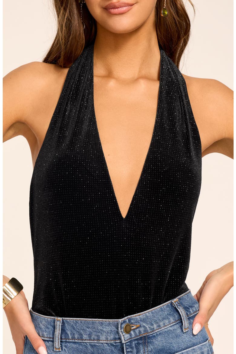 Zia Plunge Neck Halter Bodysuit, Alternate, color, BLACK
