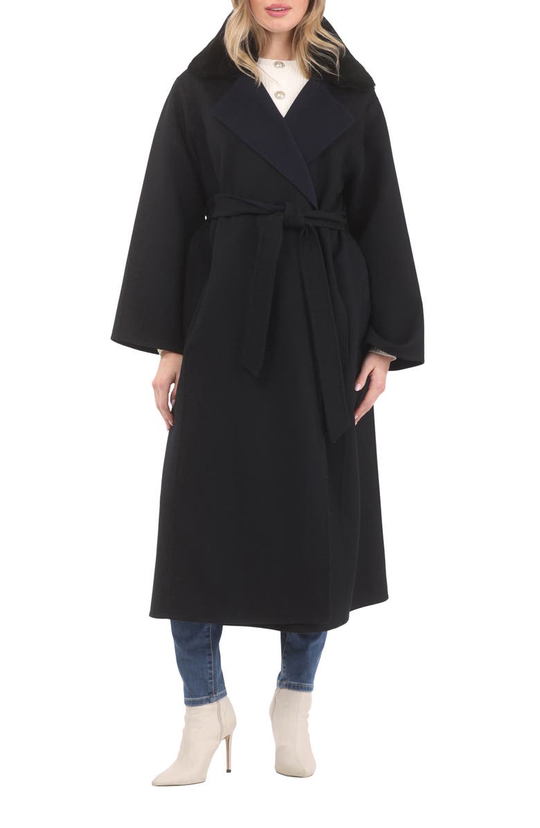 GORSKI Wool Stroller, Detachable Genuine Shearling Collar and Reversible, Main, color, Black/Navy/Black