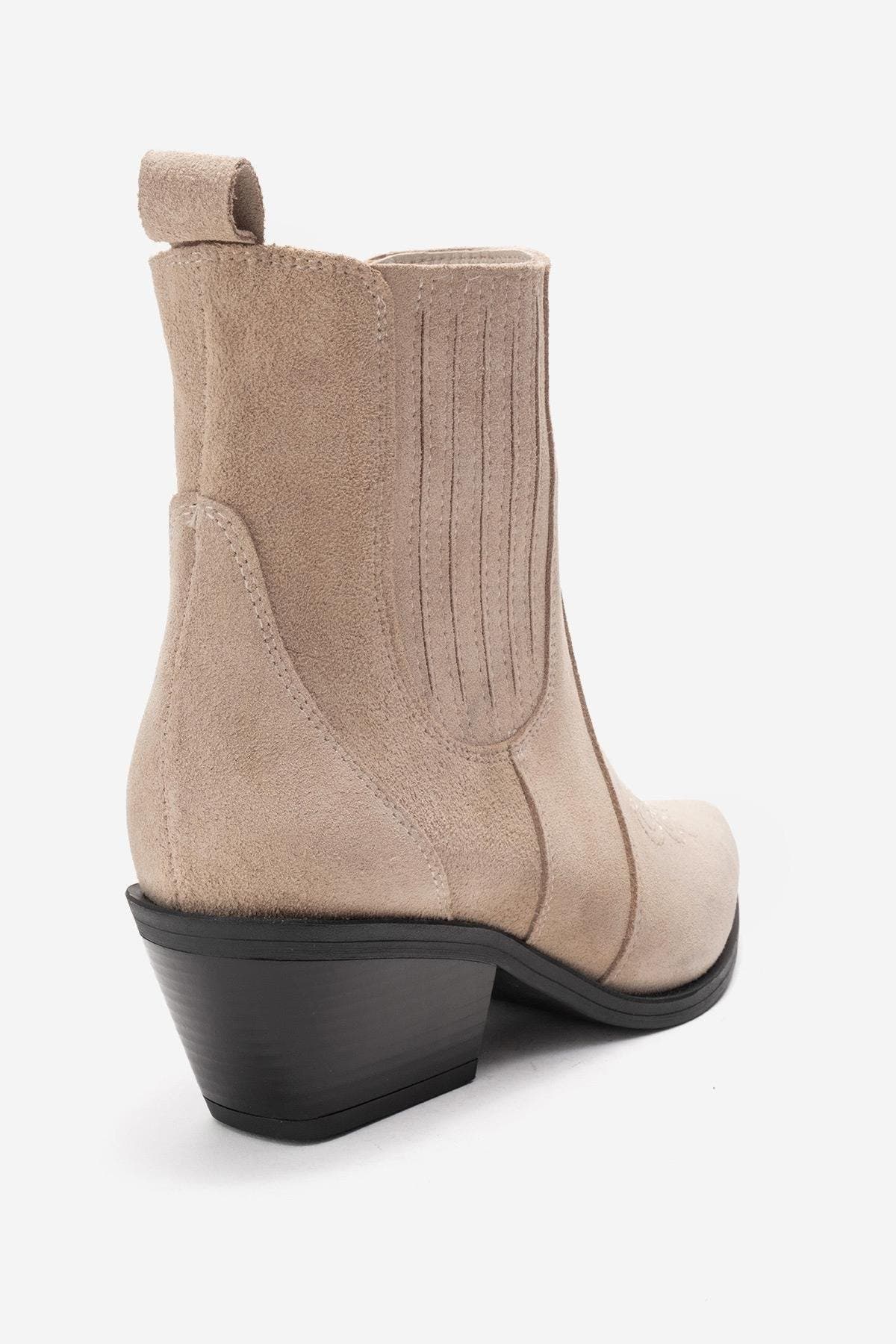 Julieta Leather Block Heel Western Boot, Alternate, color, Beige Suede