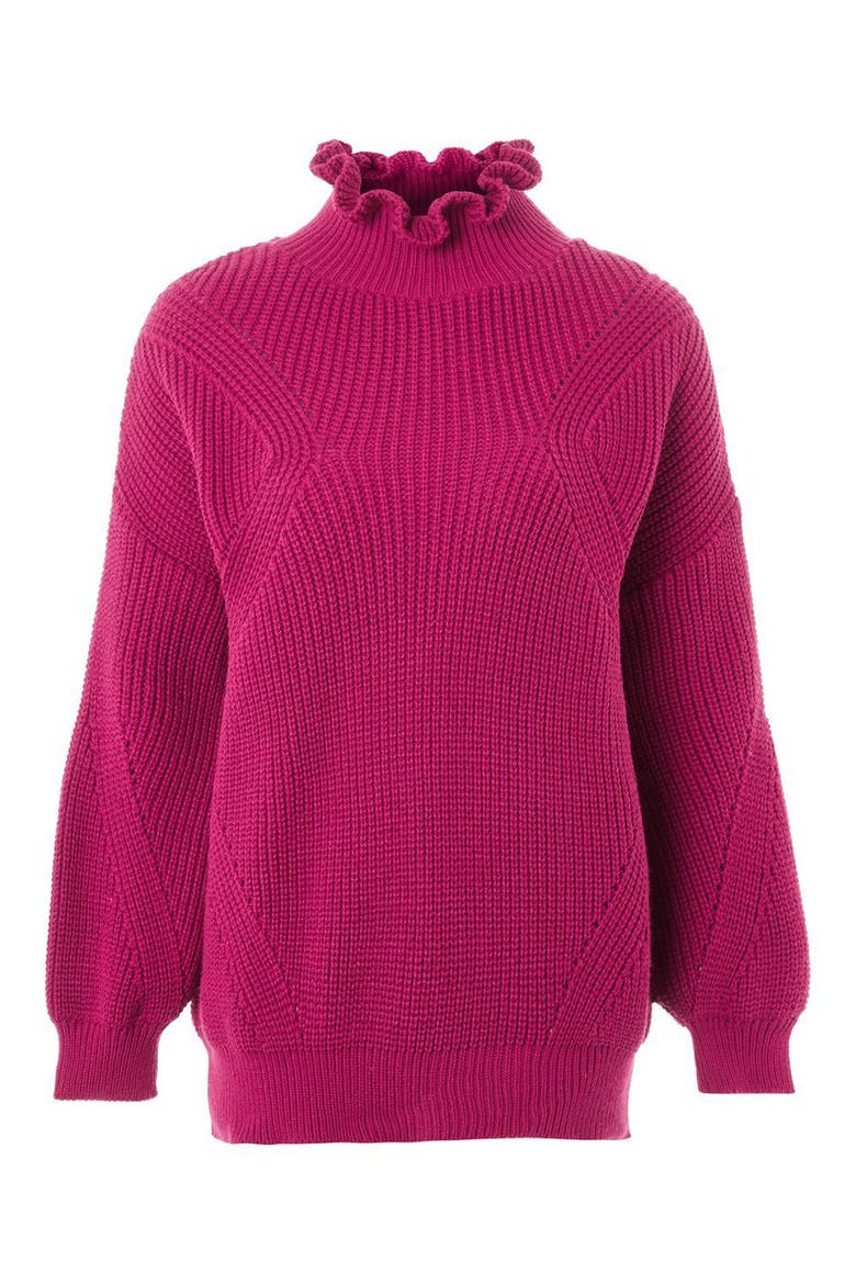 Frill Neck Sweater, Alternate, color, BRIGHT PINK