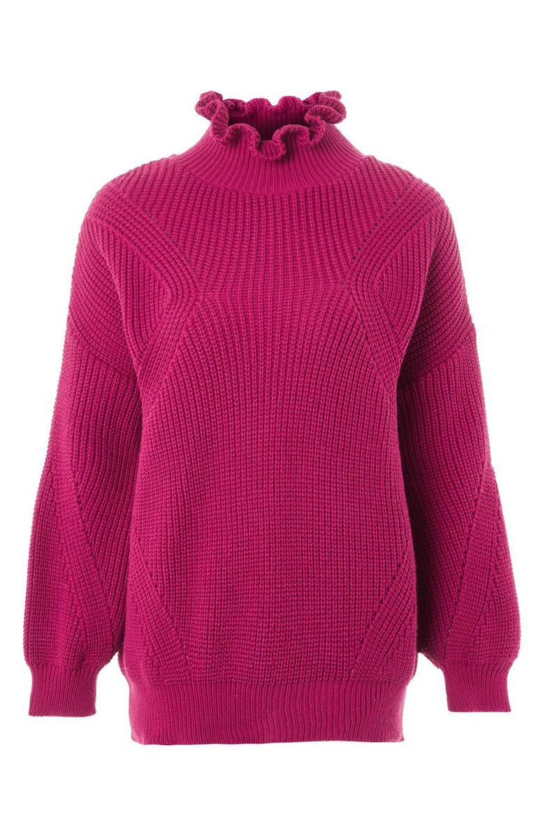 Topshop Frill Neck Sweater, Alternate, color, Bright Pink