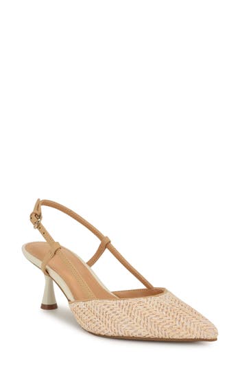 Nine West Rowen Slingback Pump In Cream/natural Woven