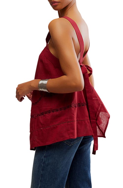 Free People Lace Inset Handkerchief Hem Cotton Camisole In Burgundy