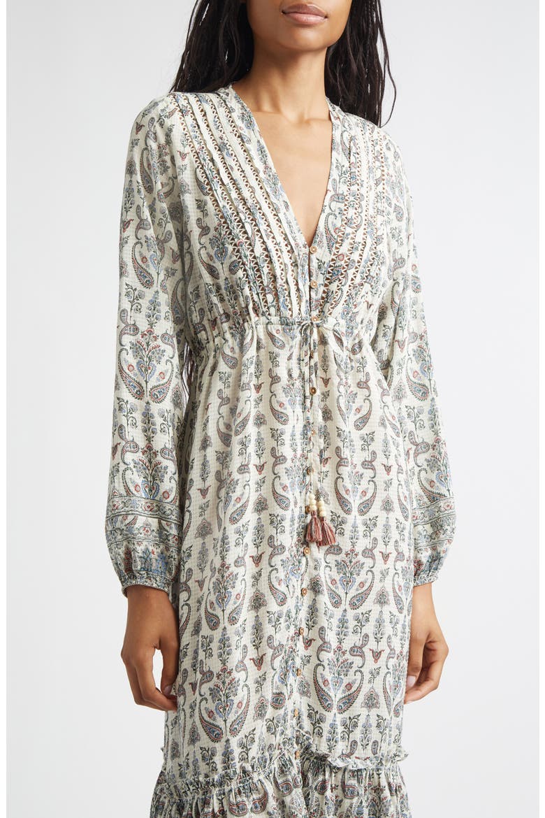 Paisley Tie Waist Midi Dress, Alternate, color, ECRU MULTI