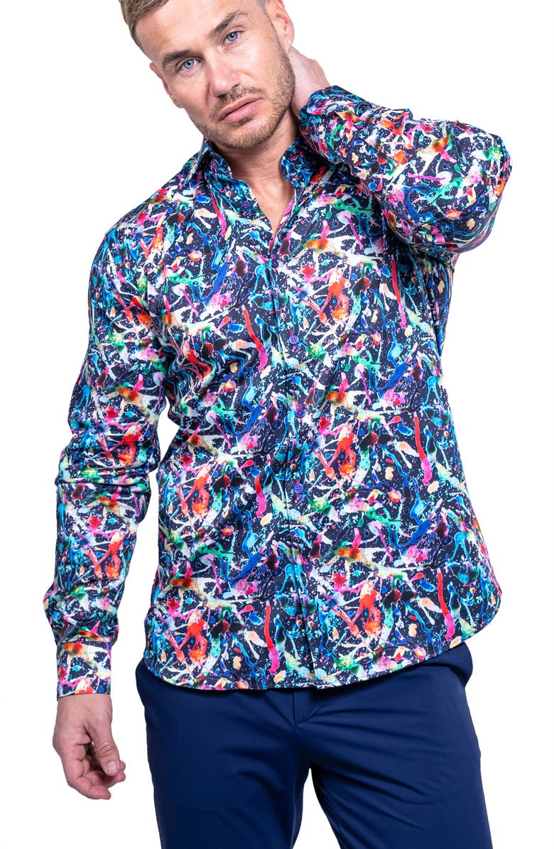 Maceoo Fibonacci Resistance Black Contemporary Fit Cotton Button-Up Shirt, Alternate, color, Black