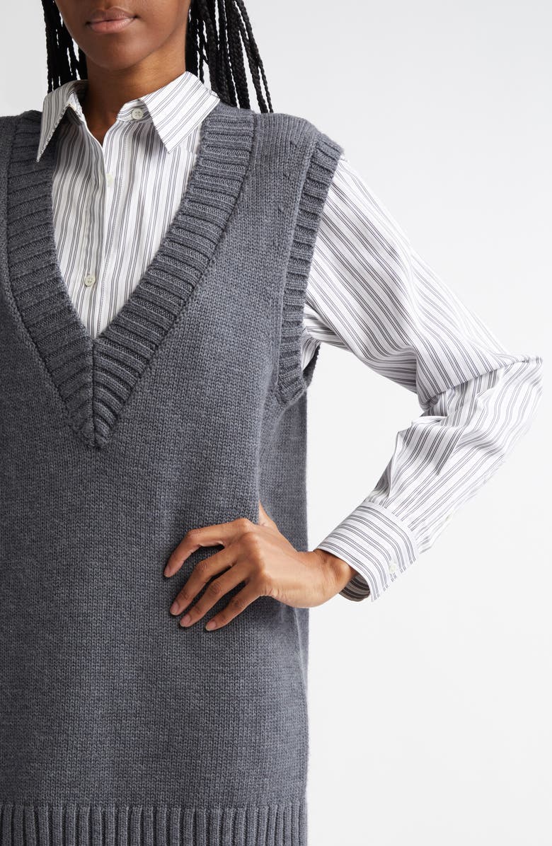 MONSE Boxy Longline Merino Wool Sweater Vest, Alternate, color, Charcoal