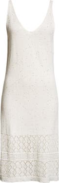 Eleventy Sequin Sleeveless Cotton & Linen Blend Pointelle Sweater Dress