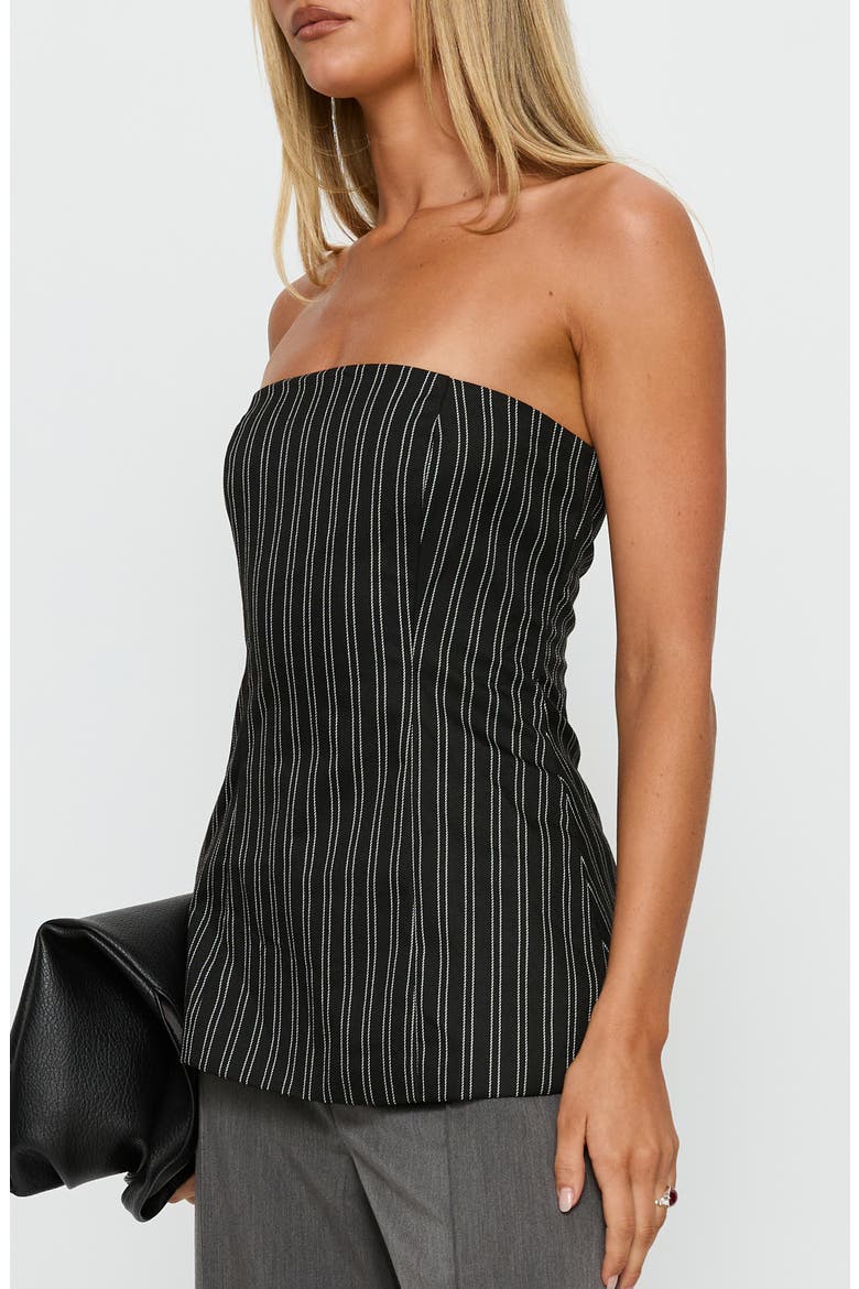 Maralyn Strapless Top, Alternate, color, BLACK PINSTRIPE