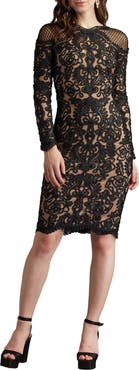Tadashi Shoji Scroll Lace Long Sleeve Cocktail Dress