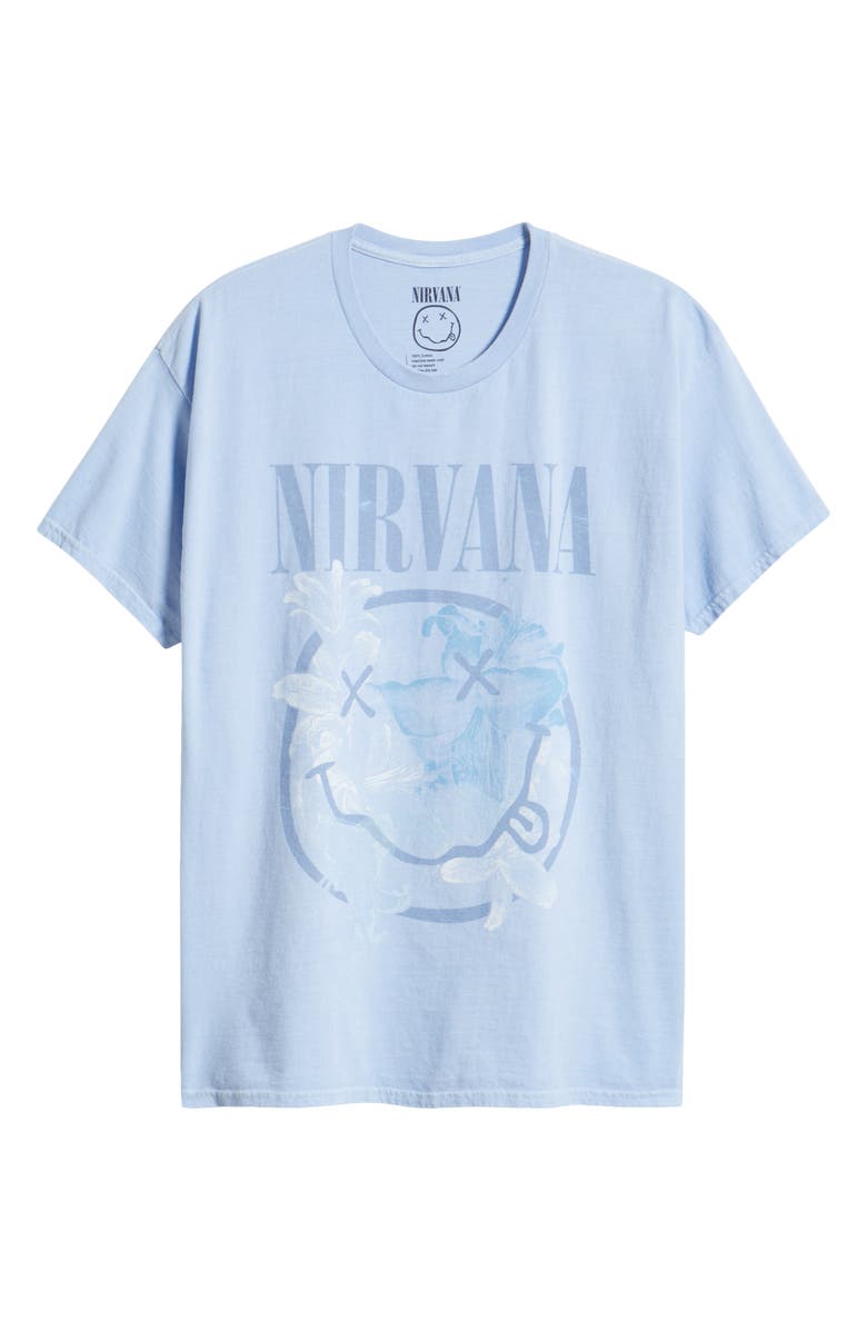 Merch Traffic Nirvana Smiley Cotton Graphic T-Shirt, Alternate, color, Light Blue
