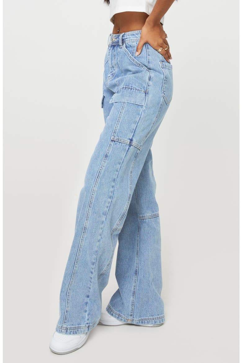 Chad Mid Rise Cargo Jeans, Alternate, color, BLUE