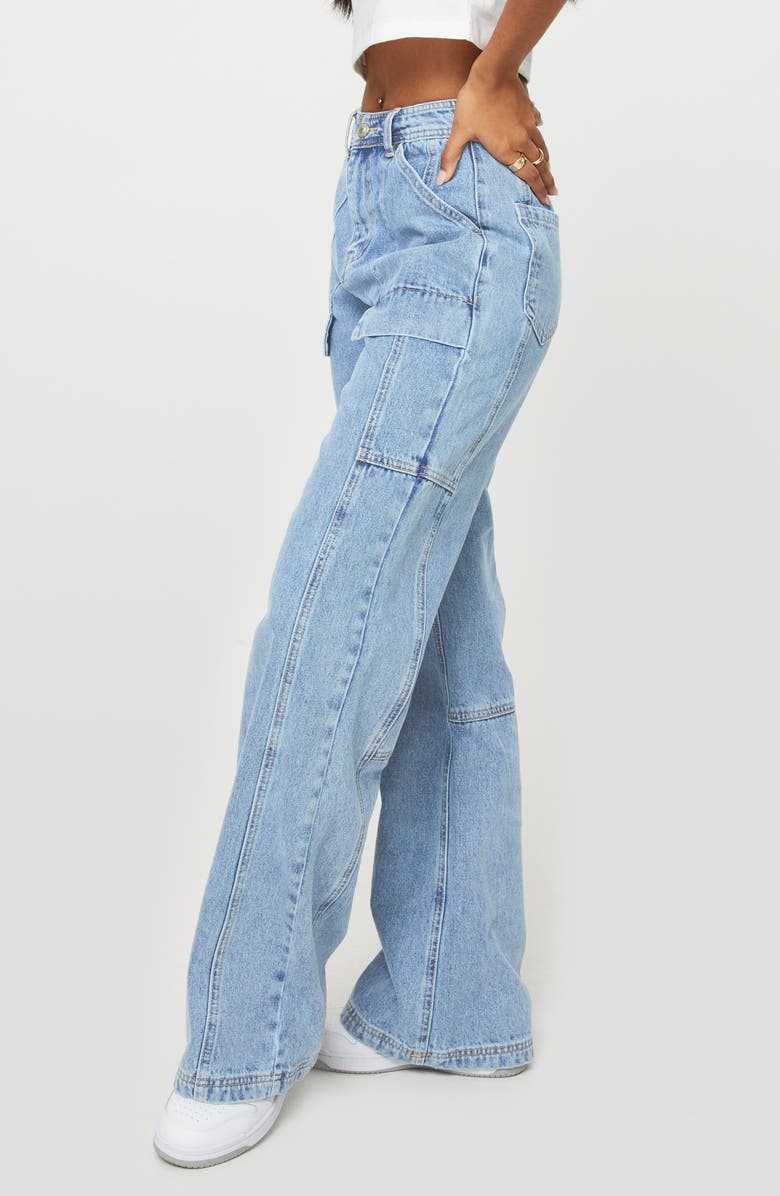 Princess Polly Chad Mid Rise Cargo Jeans, Alternate, color, Blue