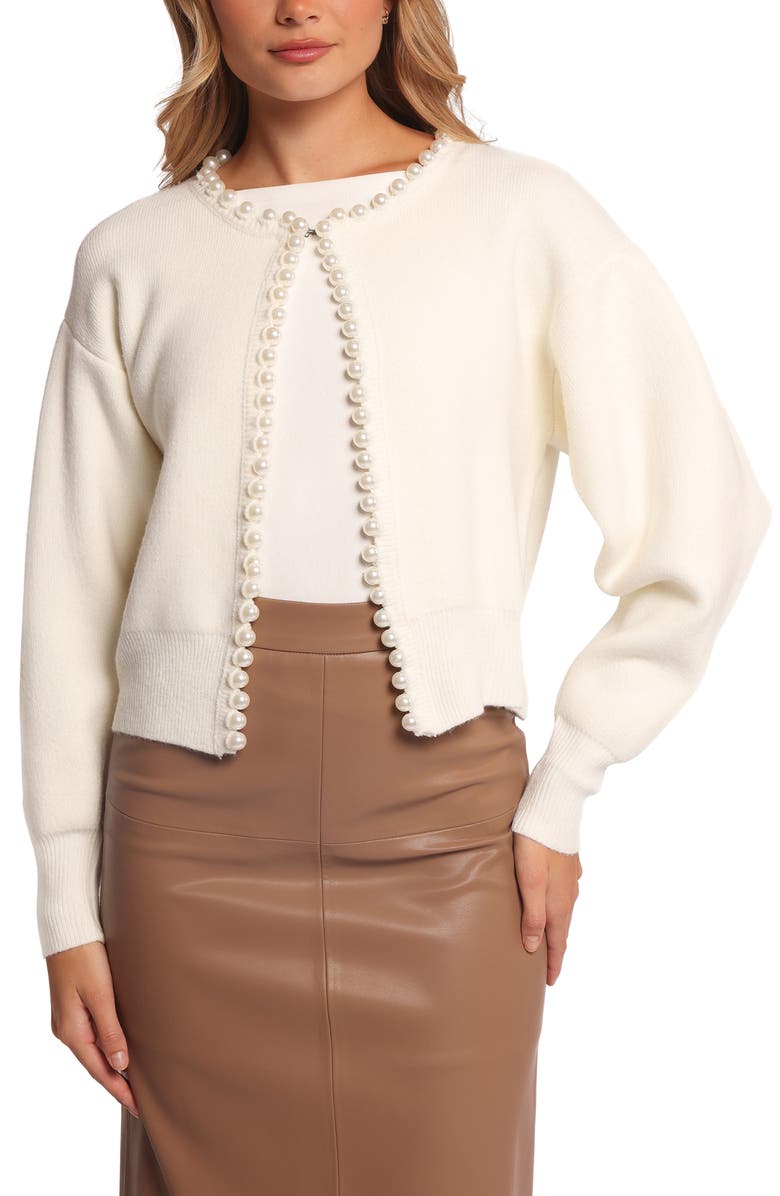 Petal & Pup Bloom Faux Pearl Trim Cardigan, Main, color, Cream