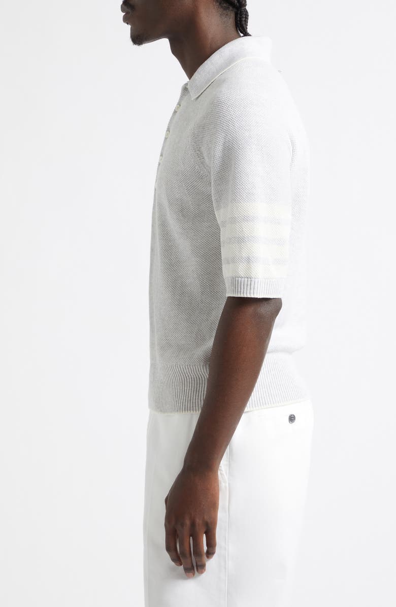 Thom Browne Linen & Cotton 4-Bar Relaxed Fit Polo, Alternate, color, Pale Grey