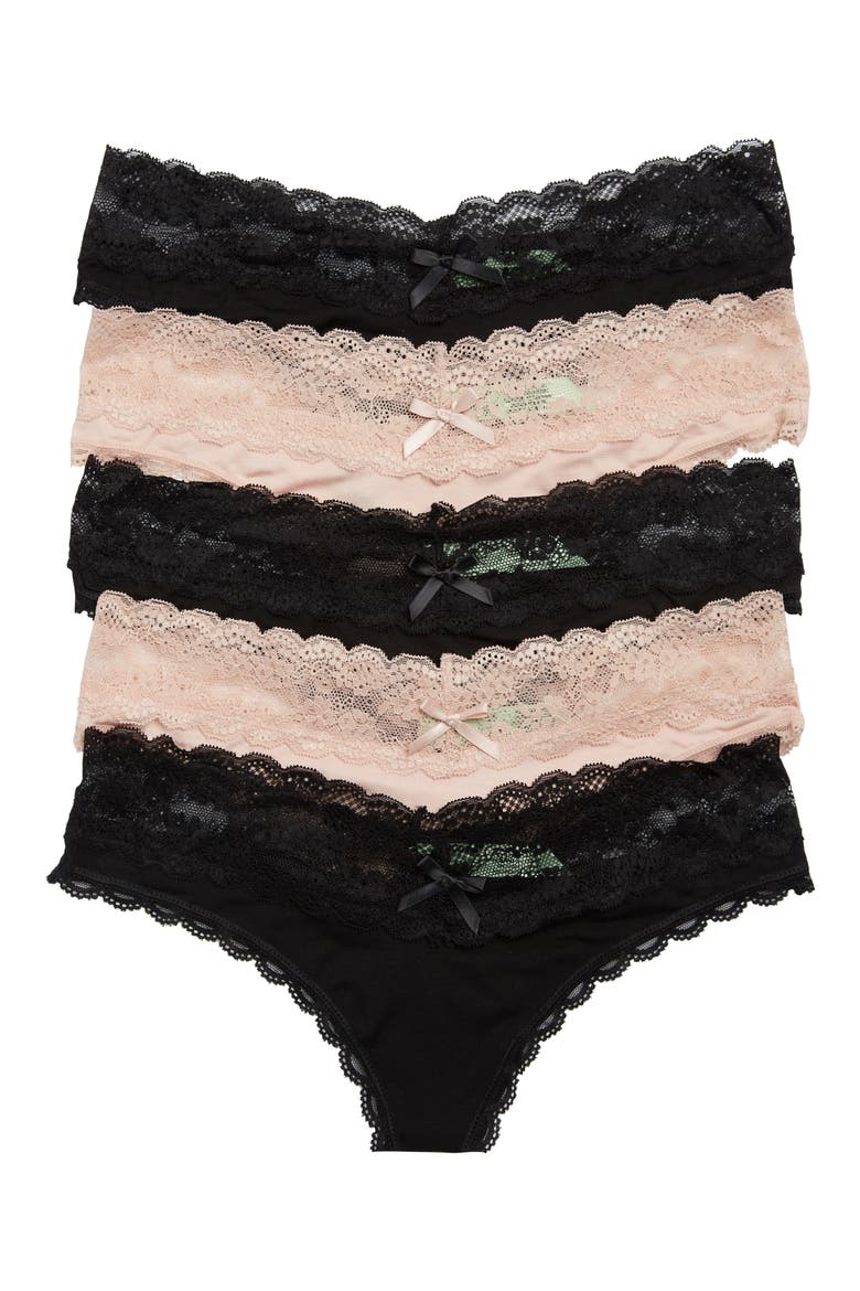 Ahna Lace Trim Thong - Pack of 5, Main, color, BASIC ONE