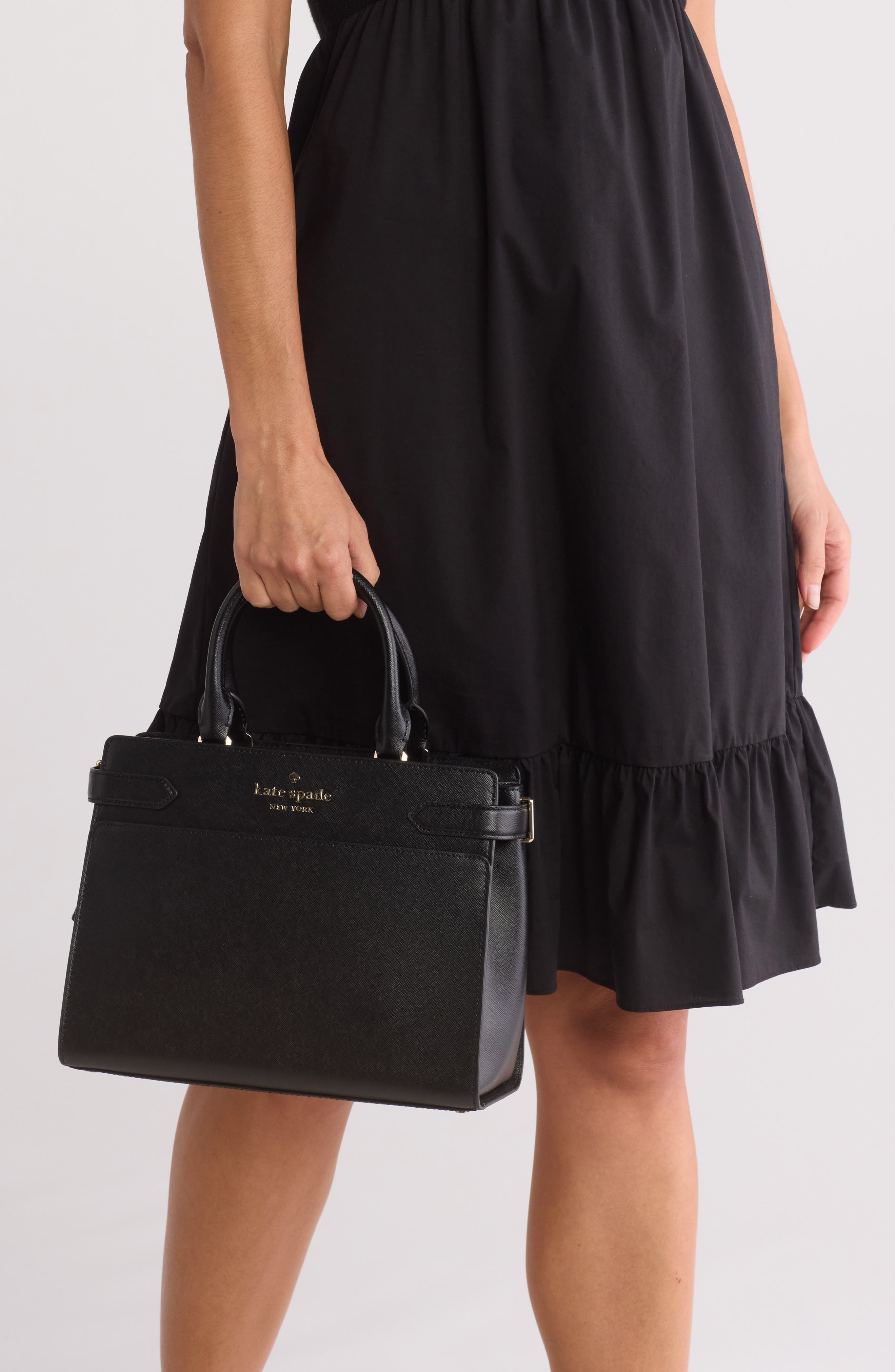 Kate Spade New York staci medium leather satchel, Alternate, color, Black