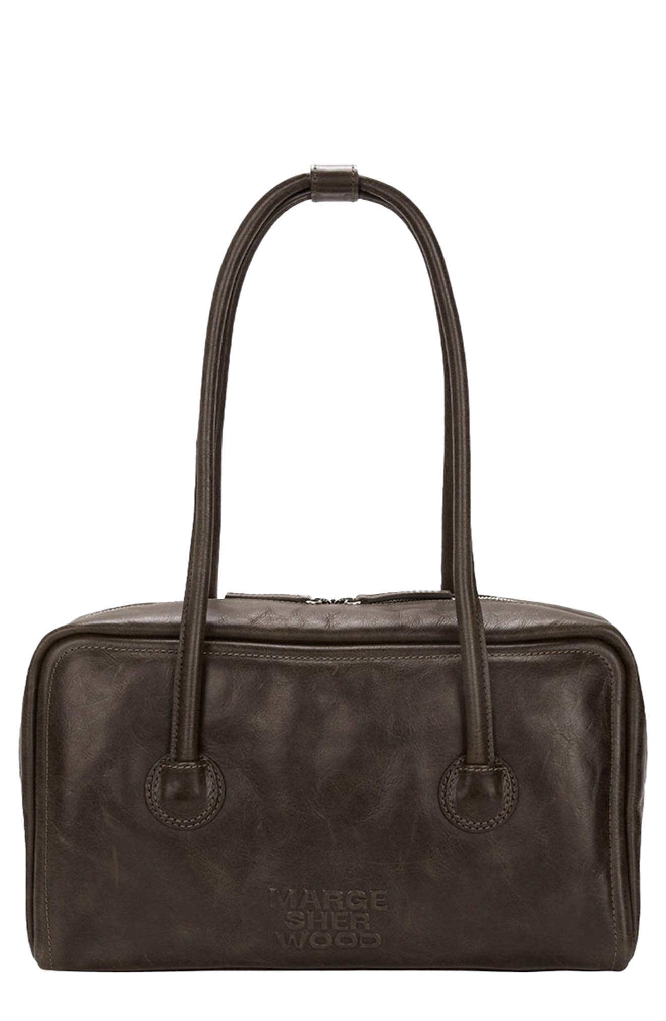 MARGESHERWOOD Boston Leather Shoulder Bag, Main, color, Washed Brown Pull-Up