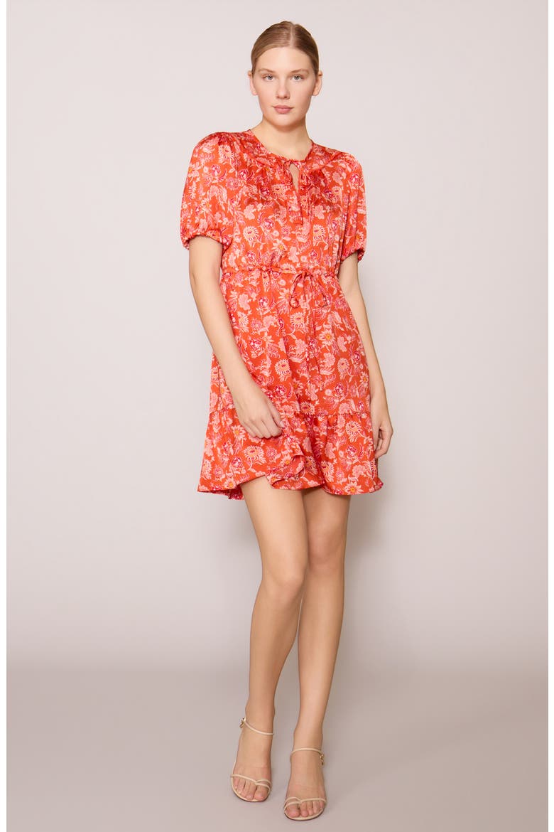 Puff Sleeve Print Minidress, Alternate, color, RED