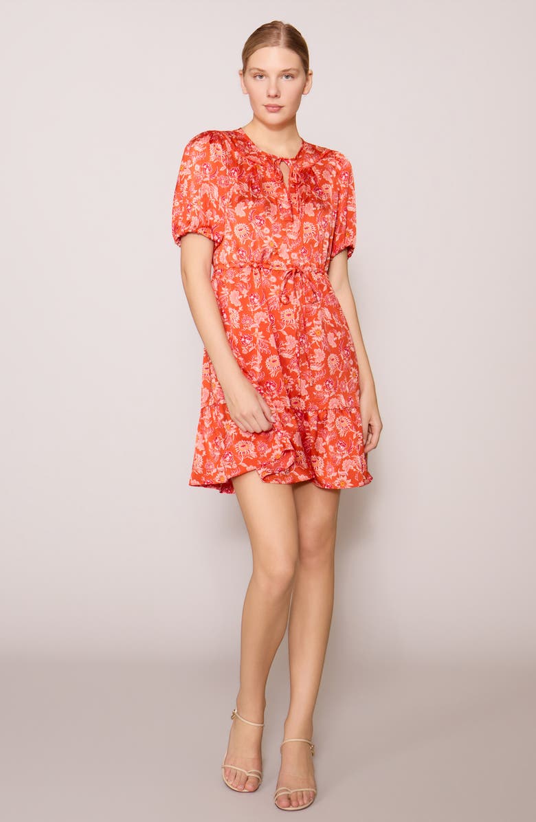MELLODAY Puff Sleeve Print Minidress, Alternate, color, Red