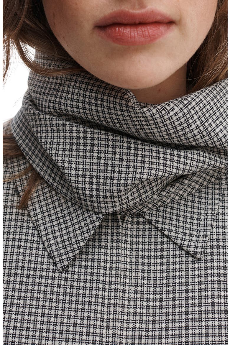 Krista Windowpane Check Wool Jacket with Attached Scarf, Alternate, color, BLACK PLAID