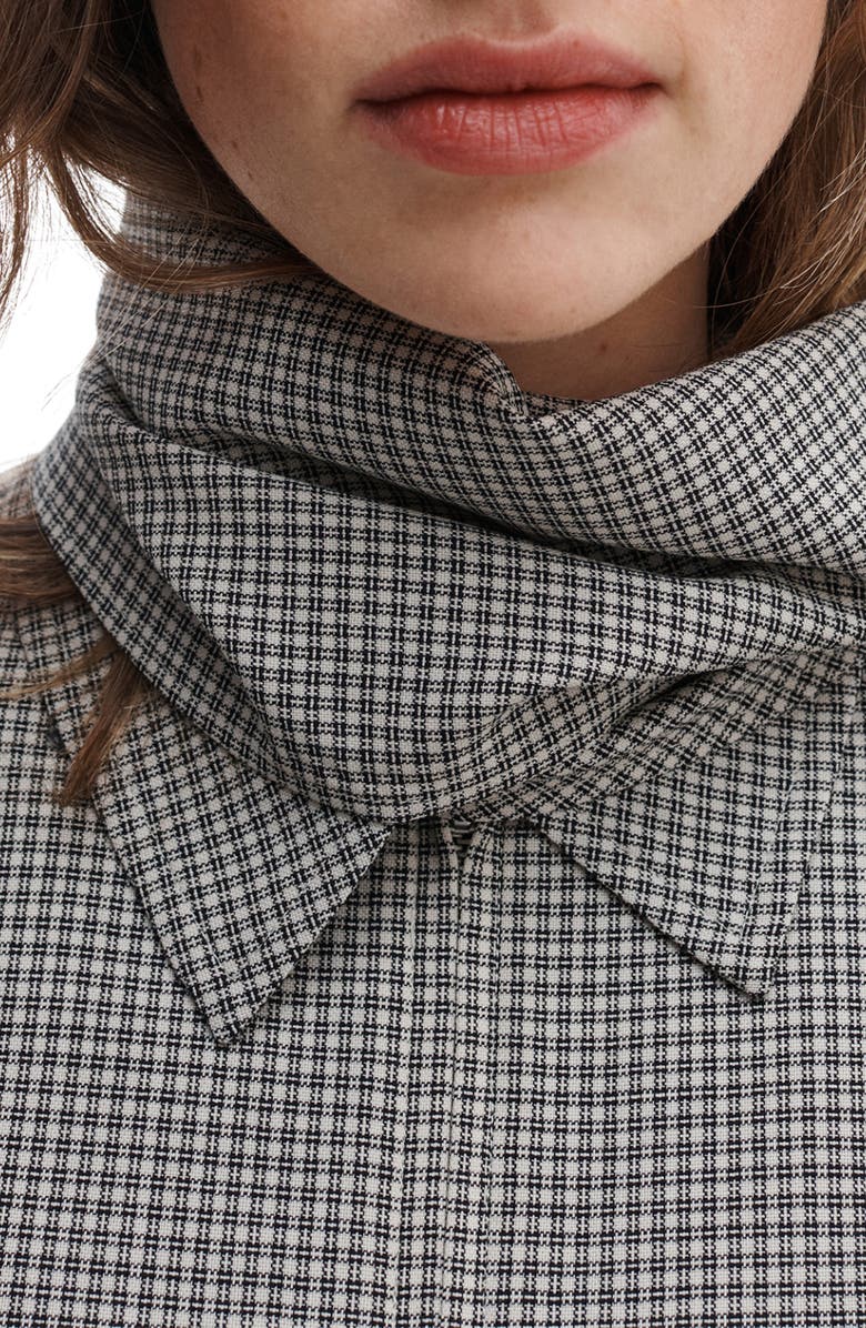 rag & bone Krista Windowpane Check Wool Jacket with Attached Scarf, Alternate, color, Black Plaid