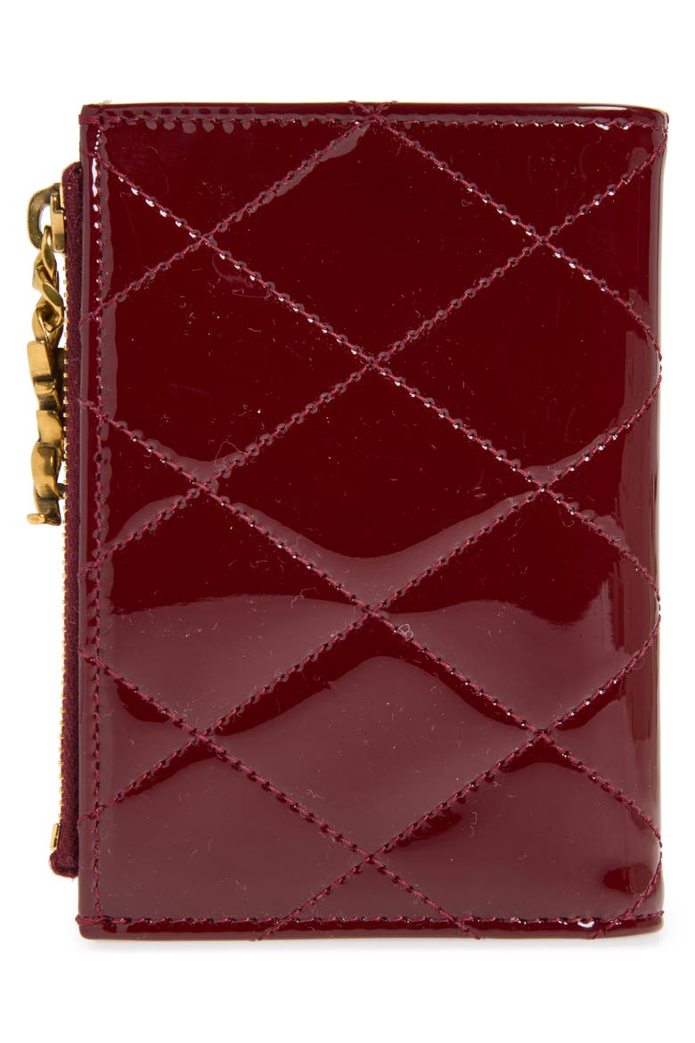 Cassandre Bijou Diamond Quilted Patent Leather Bifold Wallet, Alternate, color, GRENADE