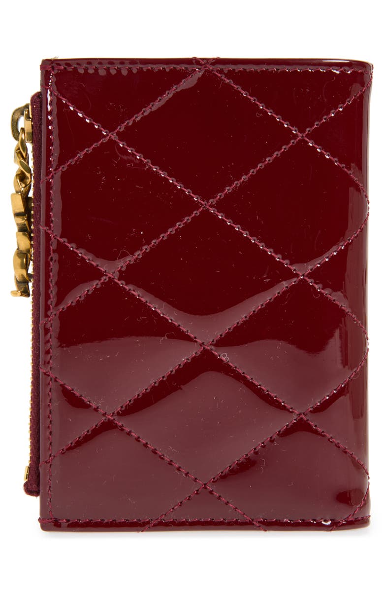 Saint Laurent Cassandre Bijou Diamond Quilted Patent Leather Bifold Wallet, Alternate, color, Grenade