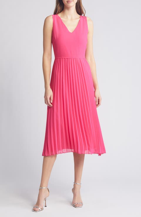 V-Neck Accordion Pleat Dress
