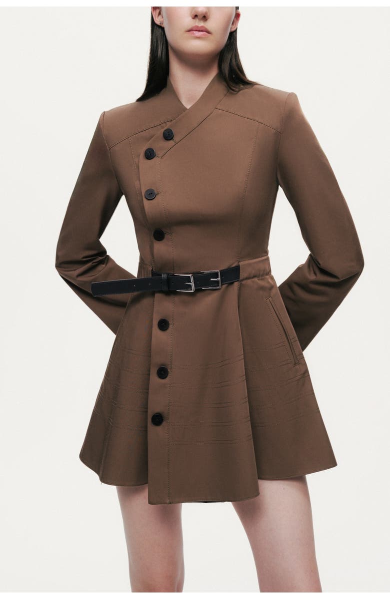 Nocturne Asymmetric Belted Mini Shirt Dress, Alternate, color, Brown