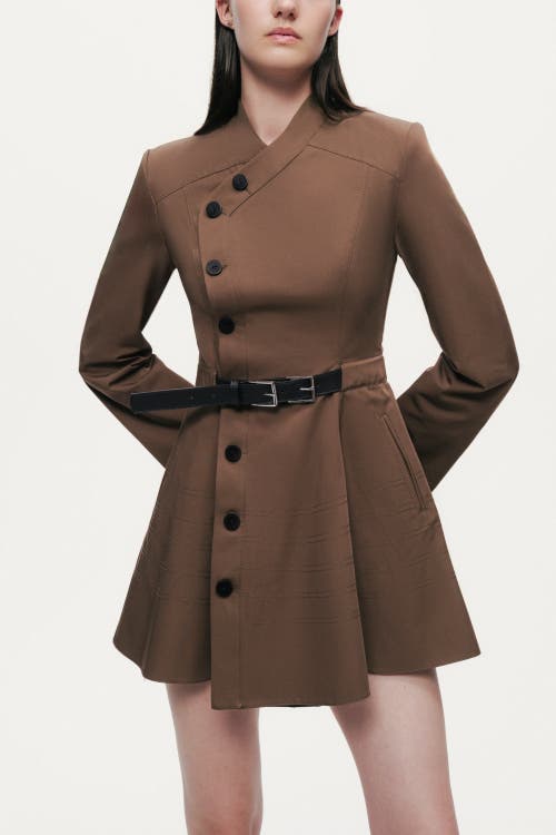 Nocturne Asymmetric Belted Mini Shirt Dress In Brown