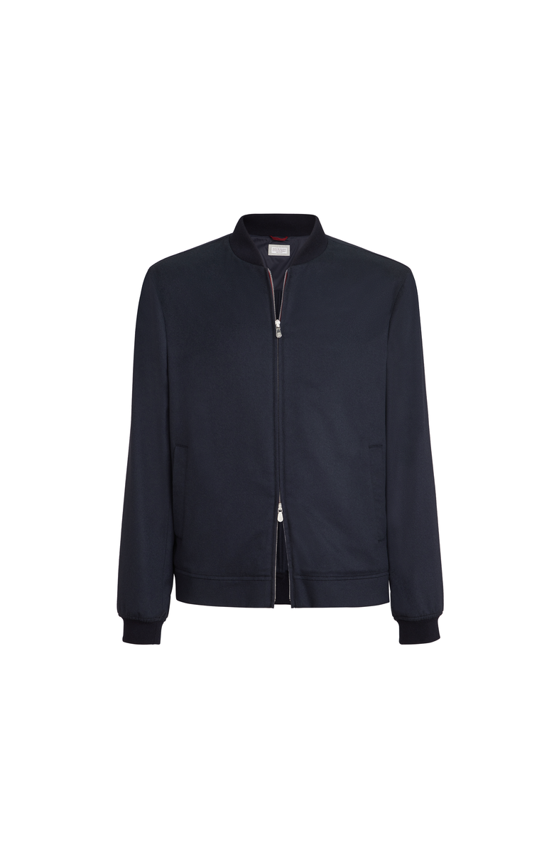 Brunello Cucinelli Lightweight cashmere flannel bomber jacket, Alternate, color, Navy Blue