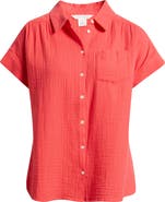 Caslon® Cotton Gauze Button-Up Shirt