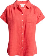 Caslon® Cotton Gauze Button-Up Shirt