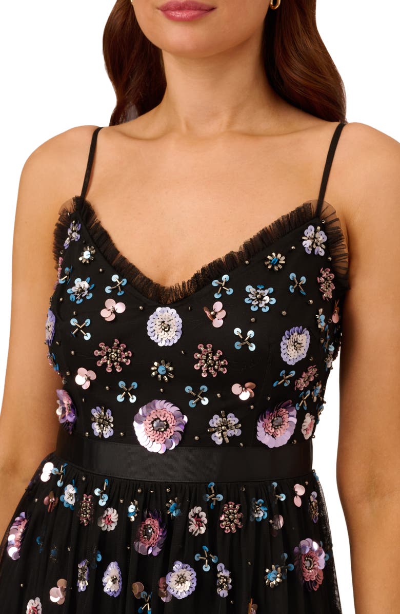 Adrianna Papell Floral Bead A-Line Dress, Alternate, color, 