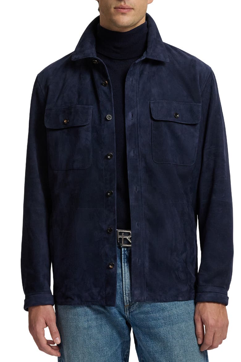 Calloway Insulated Lambskin Suede Shirt Jacket, Main, color, RACING NAVY