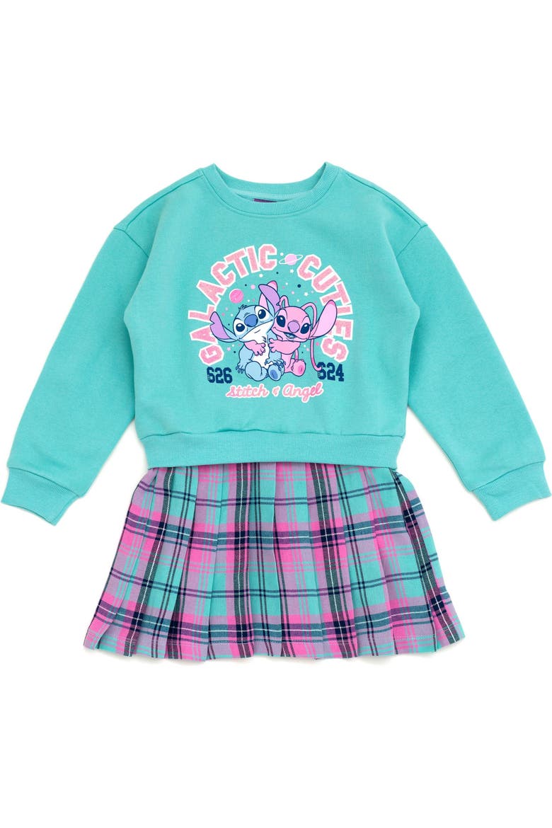 Lilo & Stitch Fleece Plaid Dress, Main, color, Stitch Angel Aqua