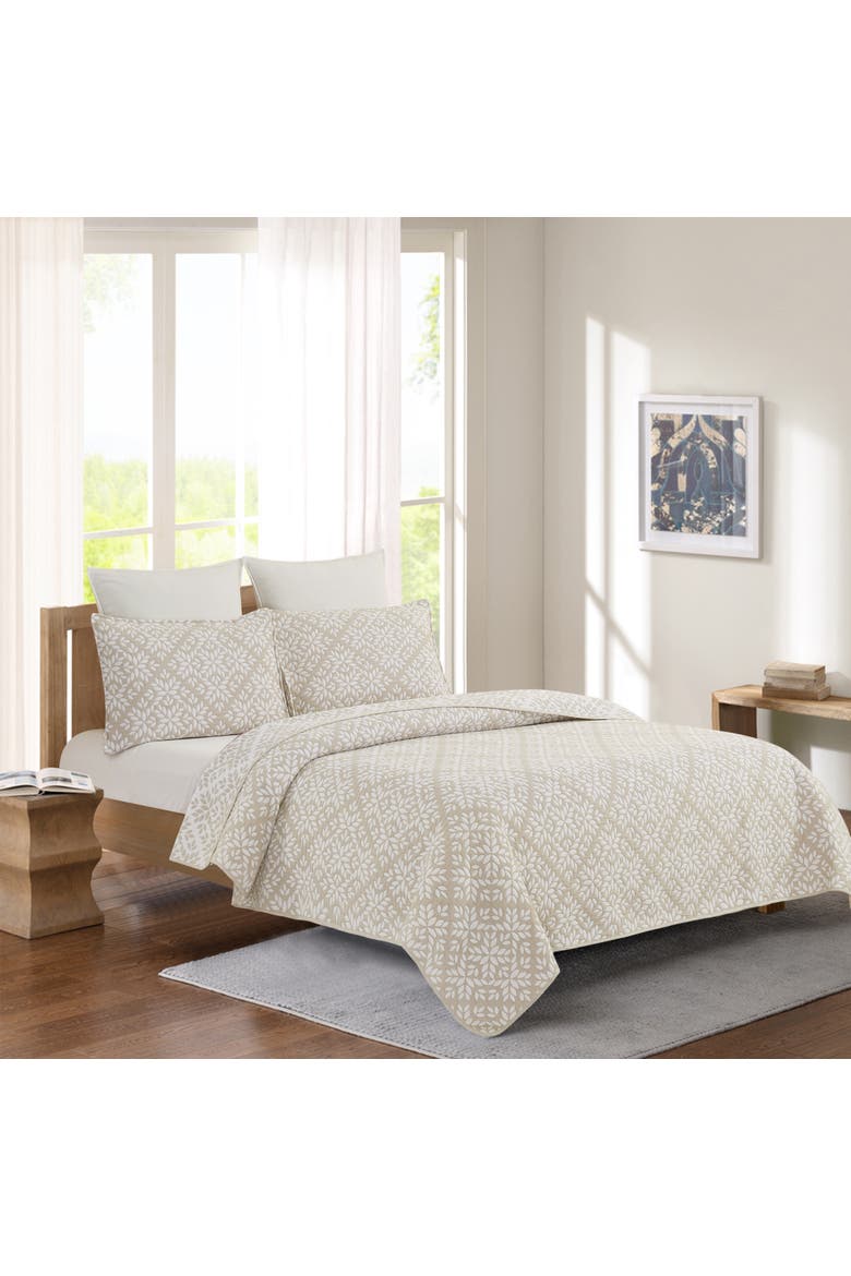 Leaves Jacquard Cotton Cover Quilt Set  - Reversible And Machine Washable, Main, color, Beige