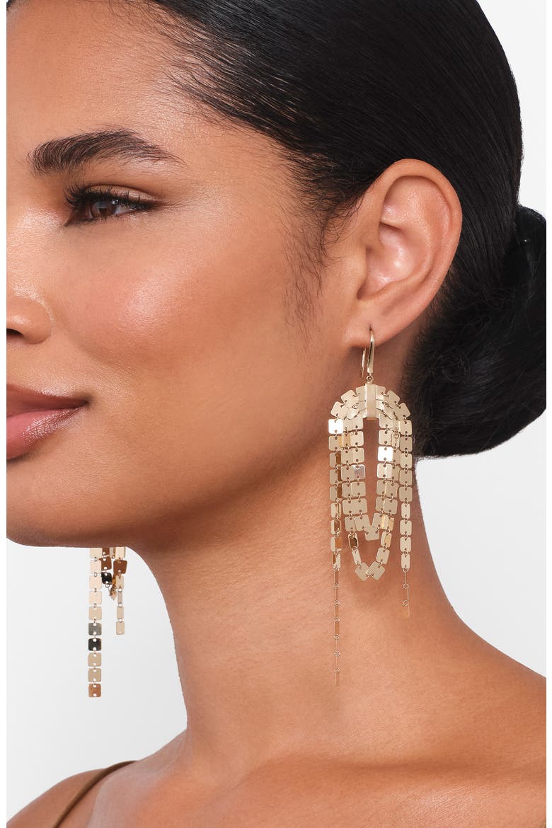 14K Gold Laser Square Link Cascade Drop Earring, Alternate, color, YELLOW GOLD