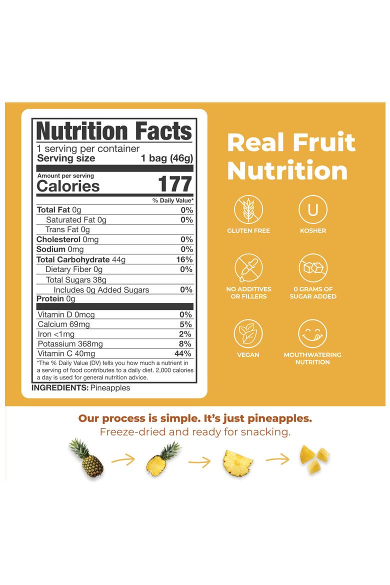 Freeze Dried Pineapple Slices Real Fruit Snack Five Pack, Alternate, color, None