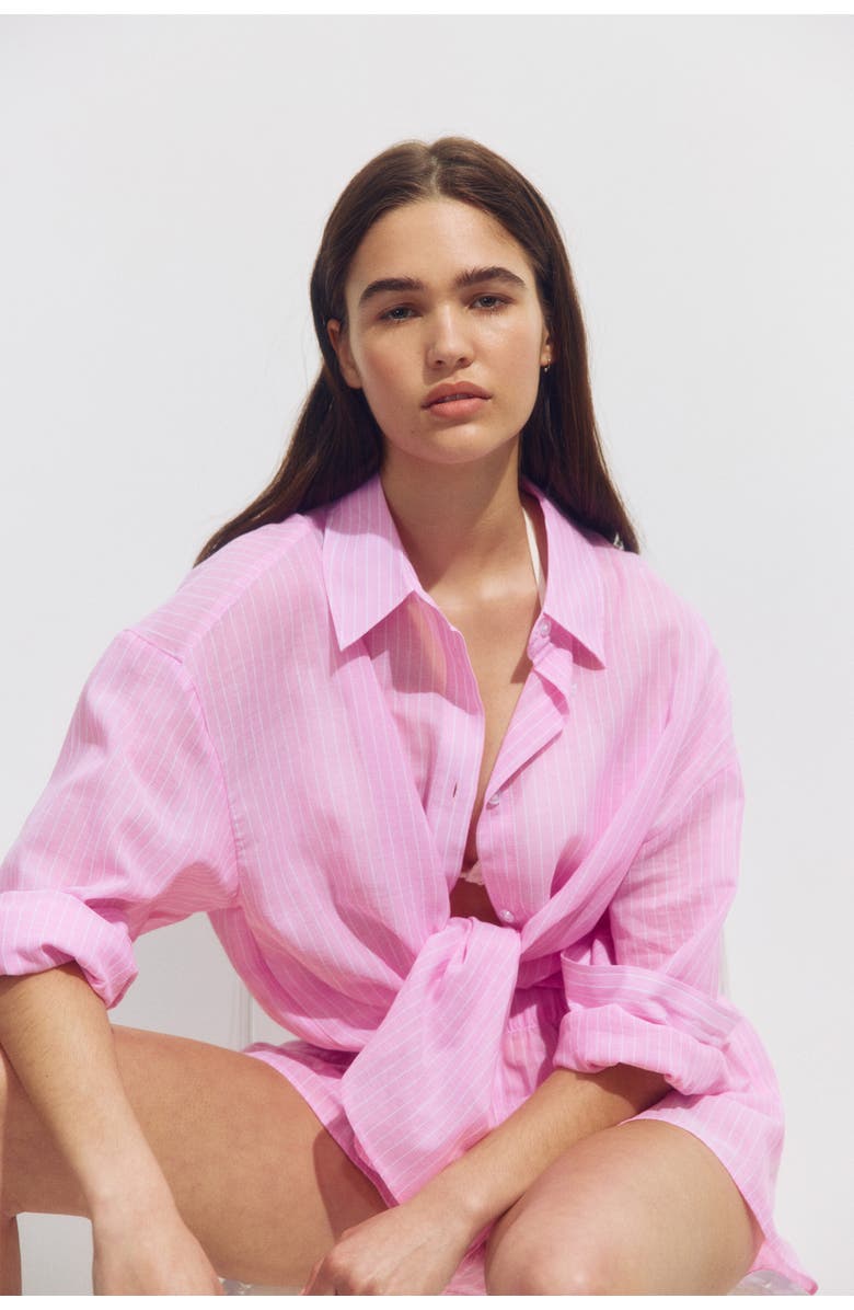 H&M Cotton beach shirt, Main, color, Pink/Pinstriped