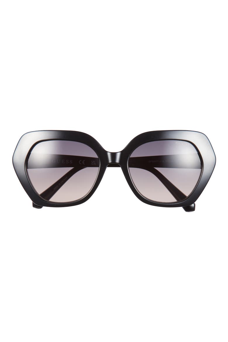 55mm Gradient Round Sunglasses, Main, color, SHINY BLACK / GRADIENT SMOKE