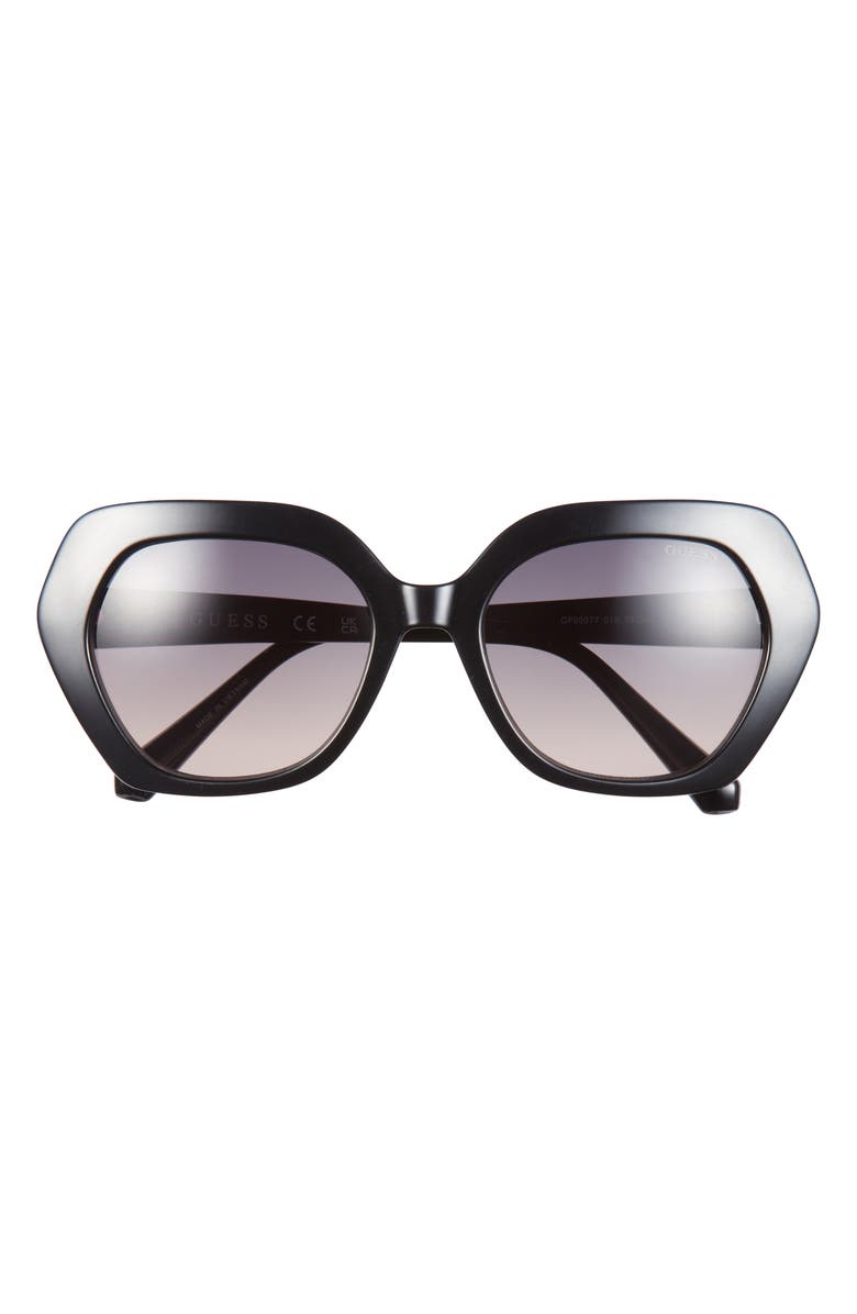 GUESS 55mm Gradient Round Sunglasses, Main, color, Shiny Black / Gradient Smoke
