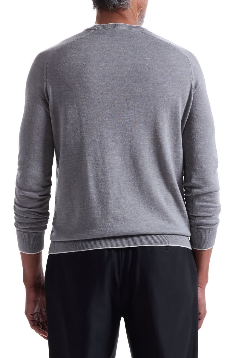 Bugatchi Tipped Merino Wool, Silk & Linen Crewneck Sweater, Alternate, color, Zinc