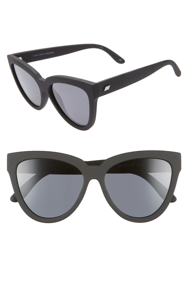 Liar Liar 57mm Polarized Cat Eye Sunglasses, Alternate, color, BLACK RUBBER