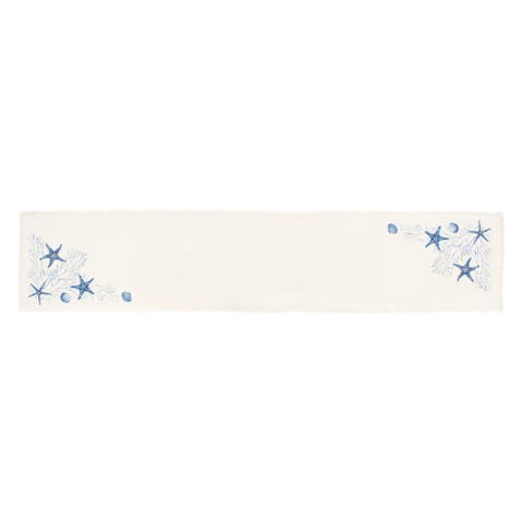 Tidal Treasures Starfish Coral Coastal Embroidered Fringed Table Runner 14" x 72"