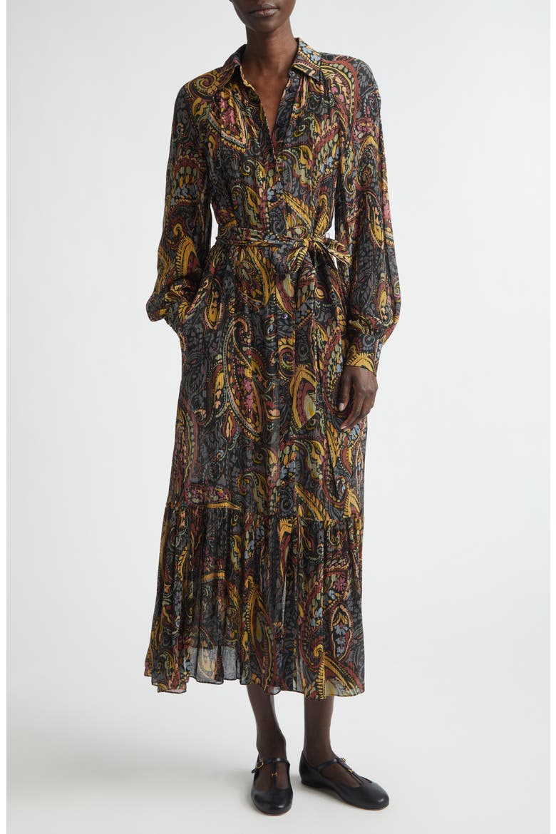 Paisley Print Long Sleeve Shirtdress, Alternate, color, GREEN