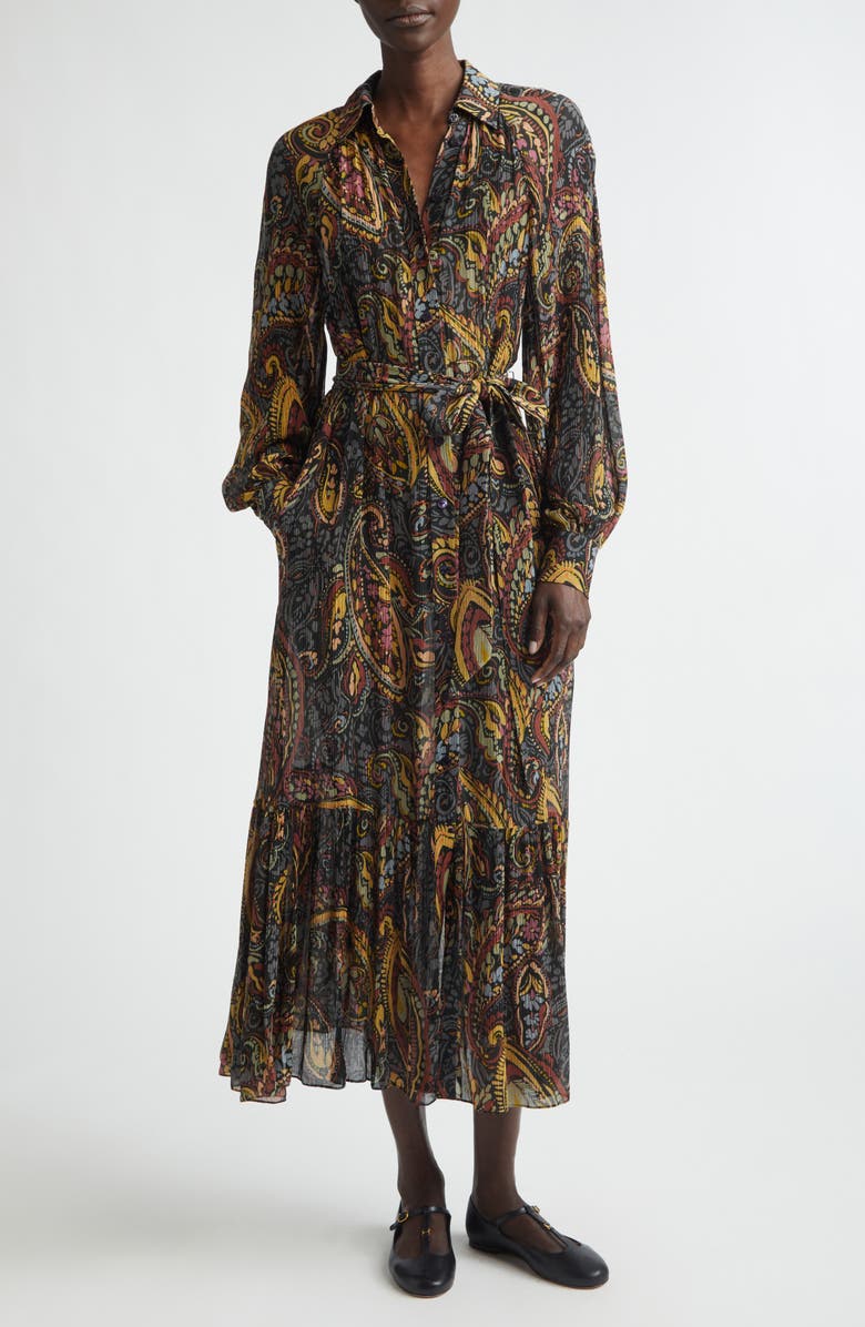 Etro Paisley Print Long Sleeve Shirtdress, Alternate, color, Green
