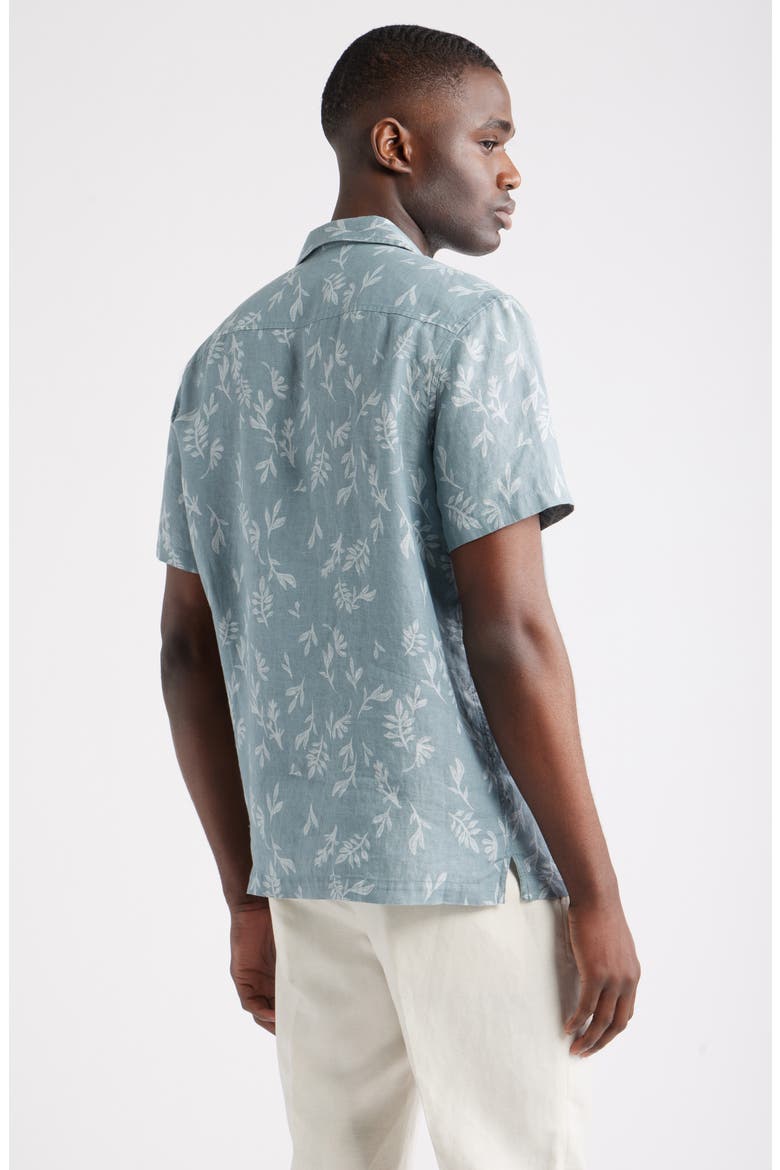 Botanical Print Linen Camp Shirt, Alternate, color, BLUE SPRUCE STAMPED LEAVES