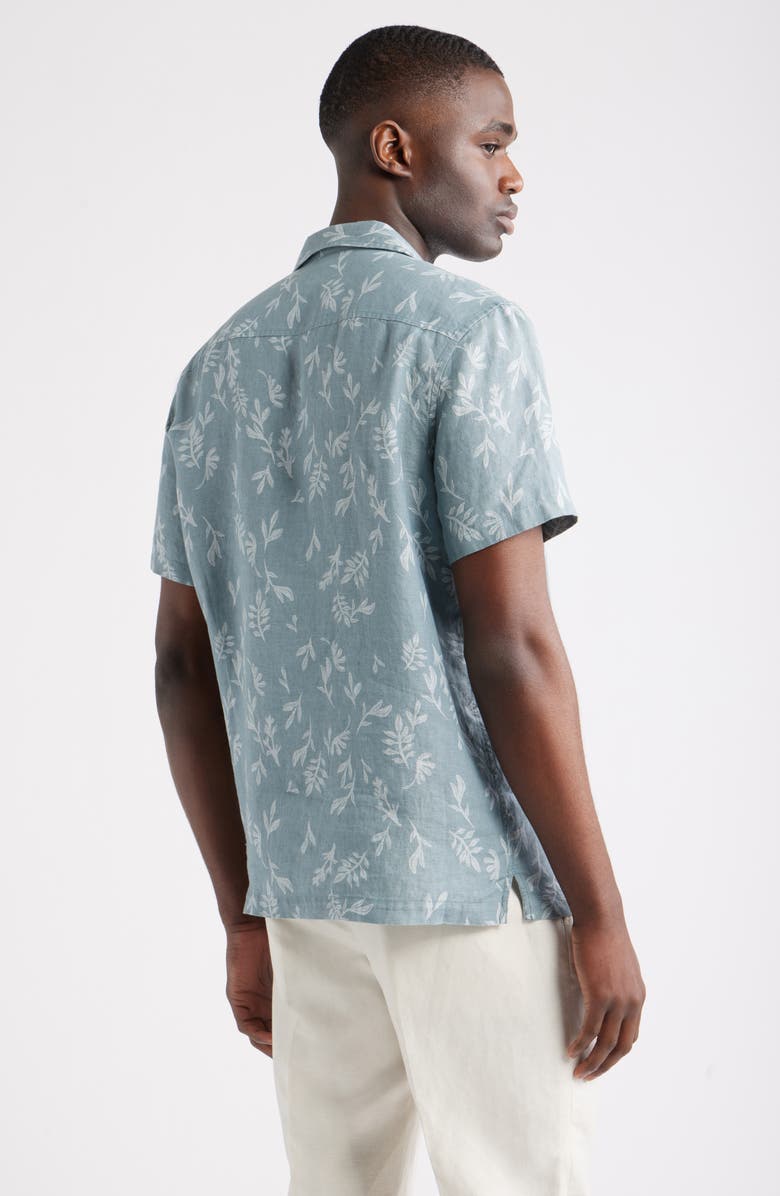 Nordstrom Bontanical Print Linen Camp Shirt, Alternate, color, Blue Spruce Stamped Leaves