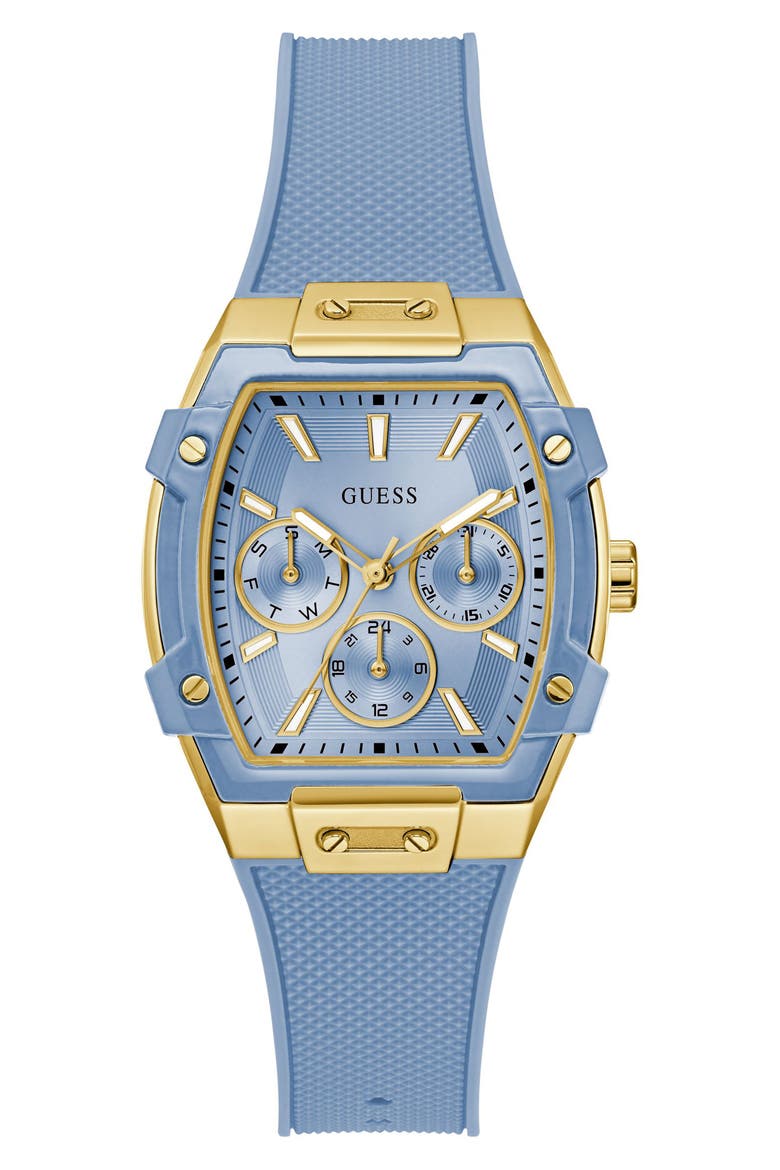Ice Blue Multifunction Tonneau Silicone Strap Watch, 35mm, Main, color, ICE BLUE